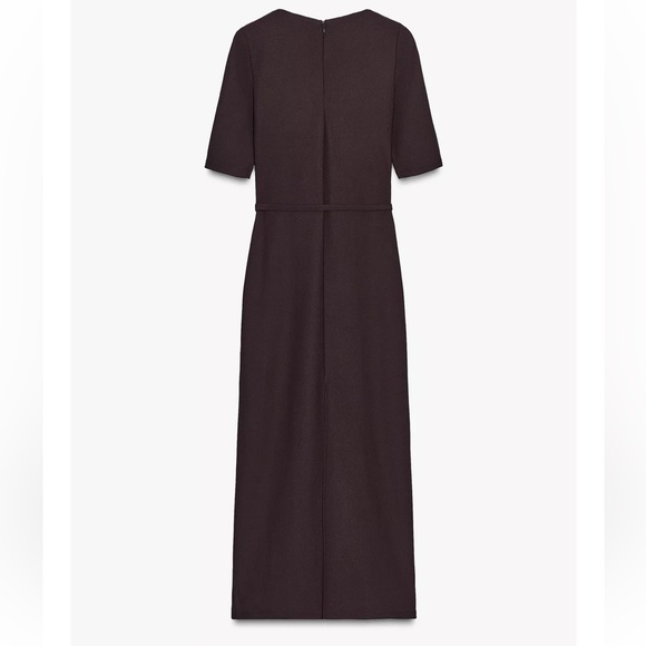 Zara NWT Sleek Chocolate Brown Midi Dress - Picture 7 of 10